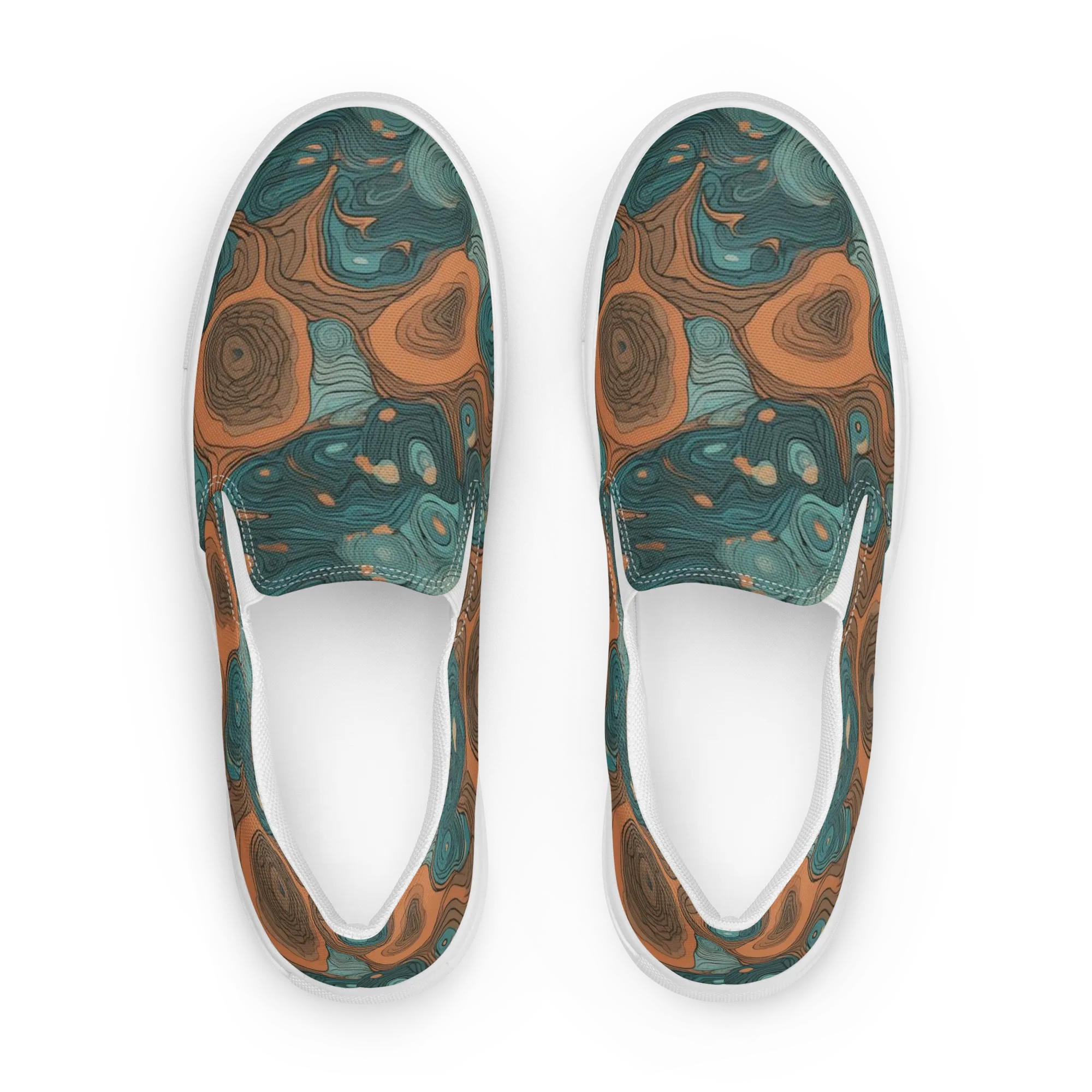 Teal Topography on Women's Slip-On Canvas Shoes — Front