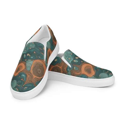 Teal Topography on a Women's Slip-On Canvas Shoes