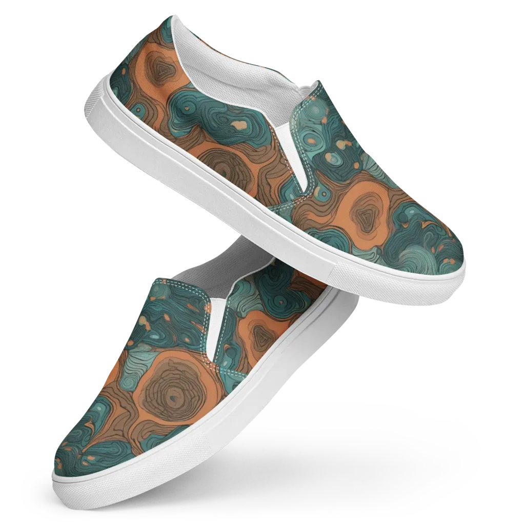 Teal Topography on Women's Slip-On Canvas Shoes — Front