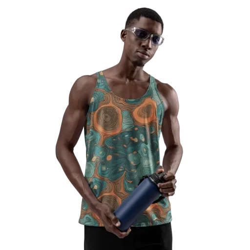 Teal Topography on a Men's Tank Top