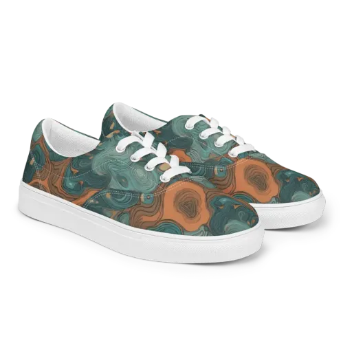 Teal Topography on a Men's Lace-Up Canvas Shoes