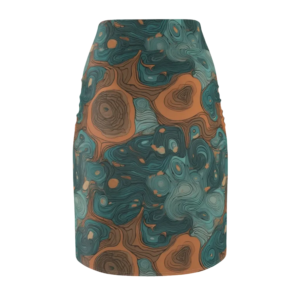 Teal Topography on Pencil Skirt — Back