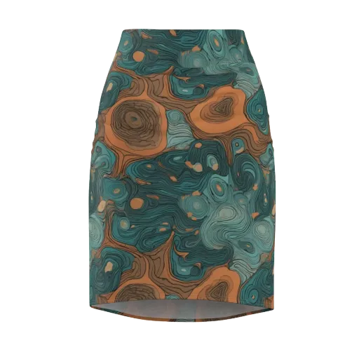 Teal Topography on a Pencil Skirt