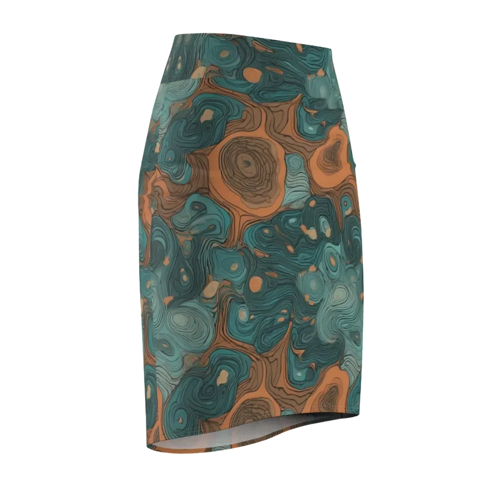 Teal Topography on Pencil Skirt — Front Side
