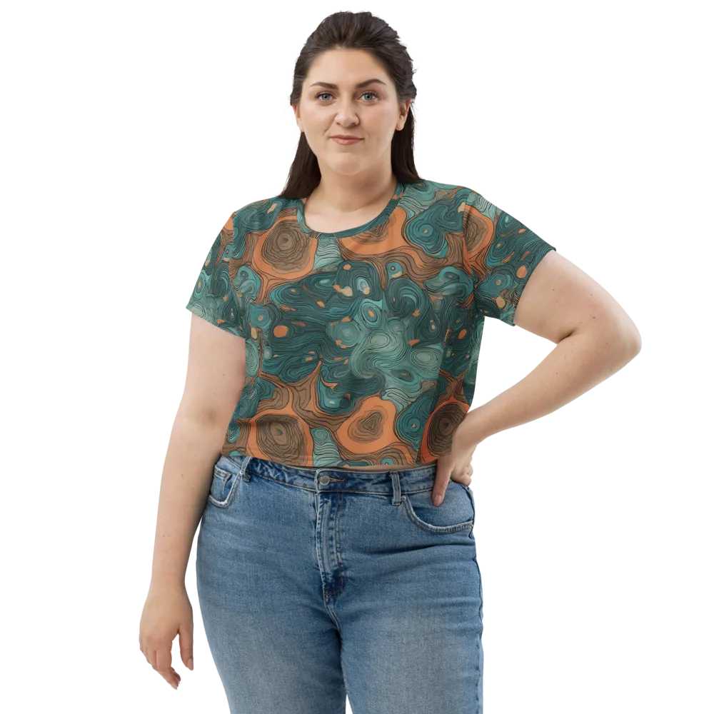 Teal Topography on Crop Tee — Front