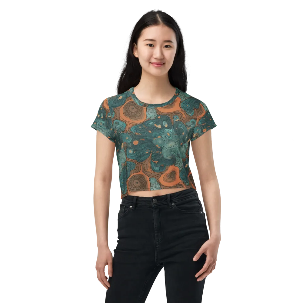 Teal Topography on Crop Tee — Front