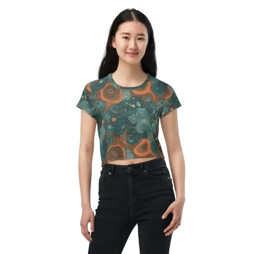 Teal Topography on a Crop Tee