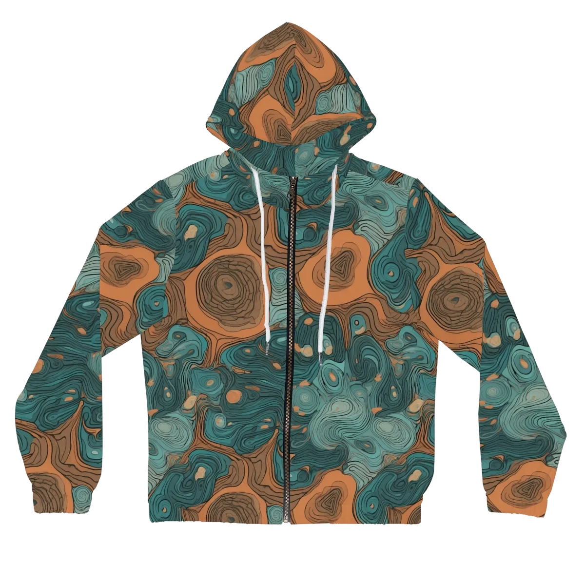 Teal Topography on Women's Full-Zip Hoodie — Front