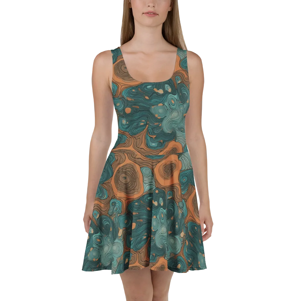 Teal Topography on Skater Dress — Front