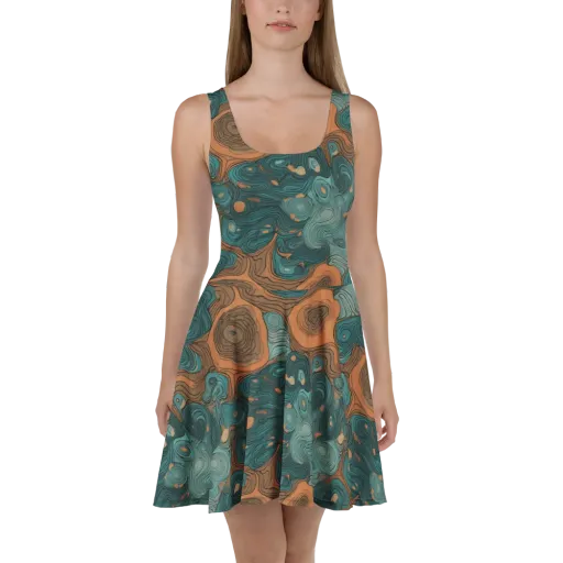 Teal Topography on a Skater Dress