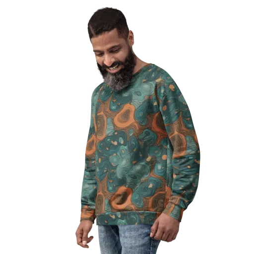 Teal Topography on a Sweatshirt