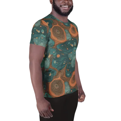 Teal Topography on a Men's Athletic T-Shirt