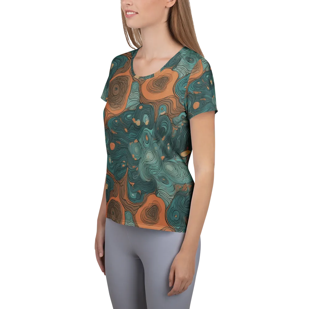 Teal Topography on Women's Athletic T-Shirt — Left
