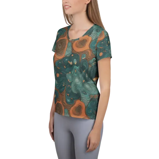 Teal Topography on a Women's Athletic T-Shirt