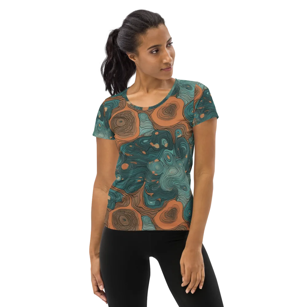 Teal Topography on Women's Athletic T-Shirt — Front