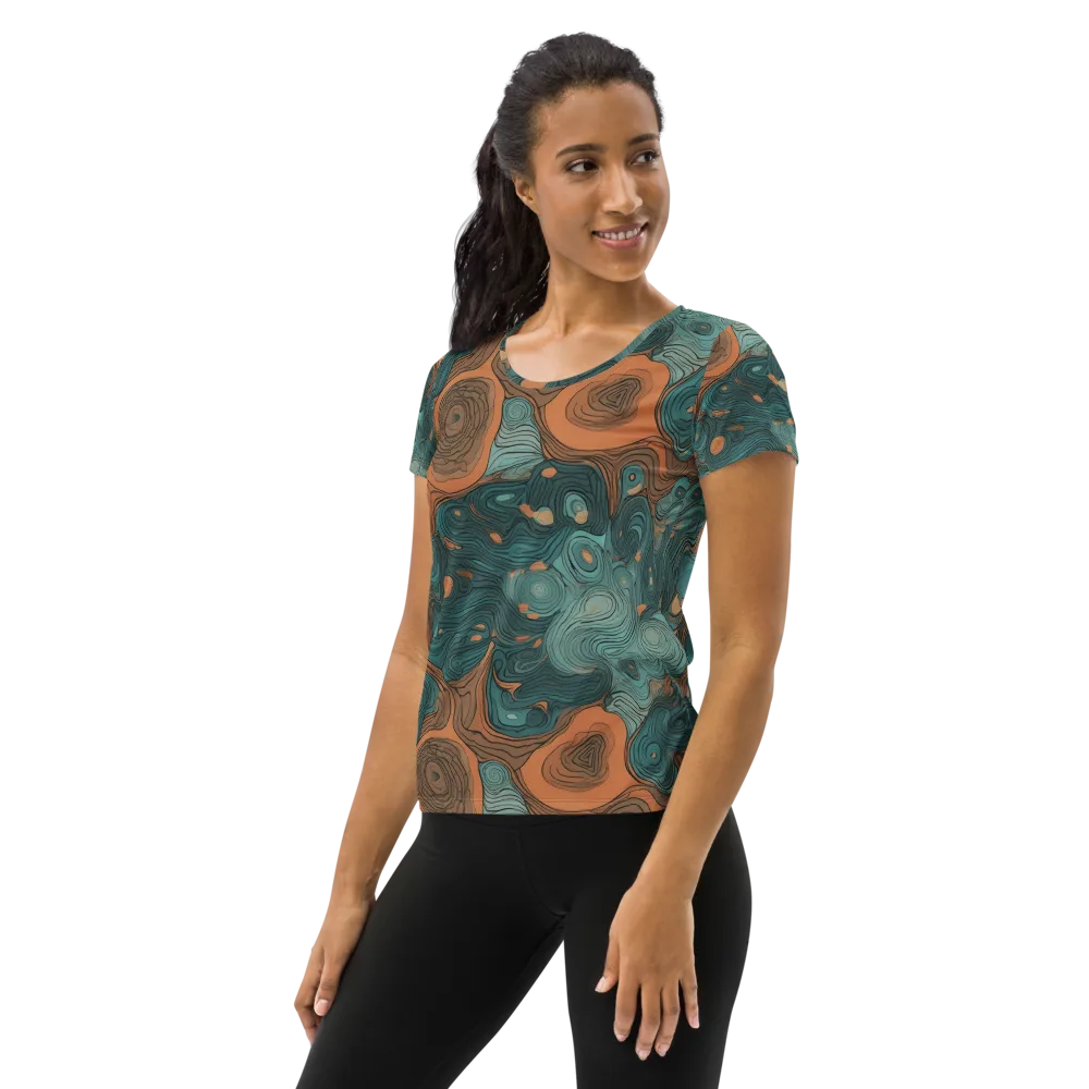 Teal Topography on Women's Athletic T-Shirt — Left