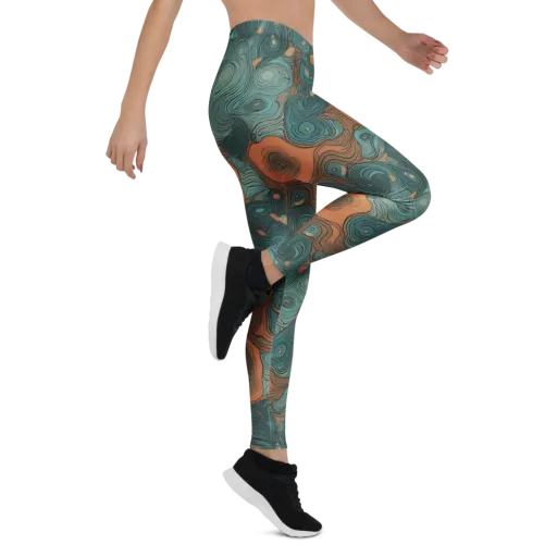 Teal Topography on a Leggings