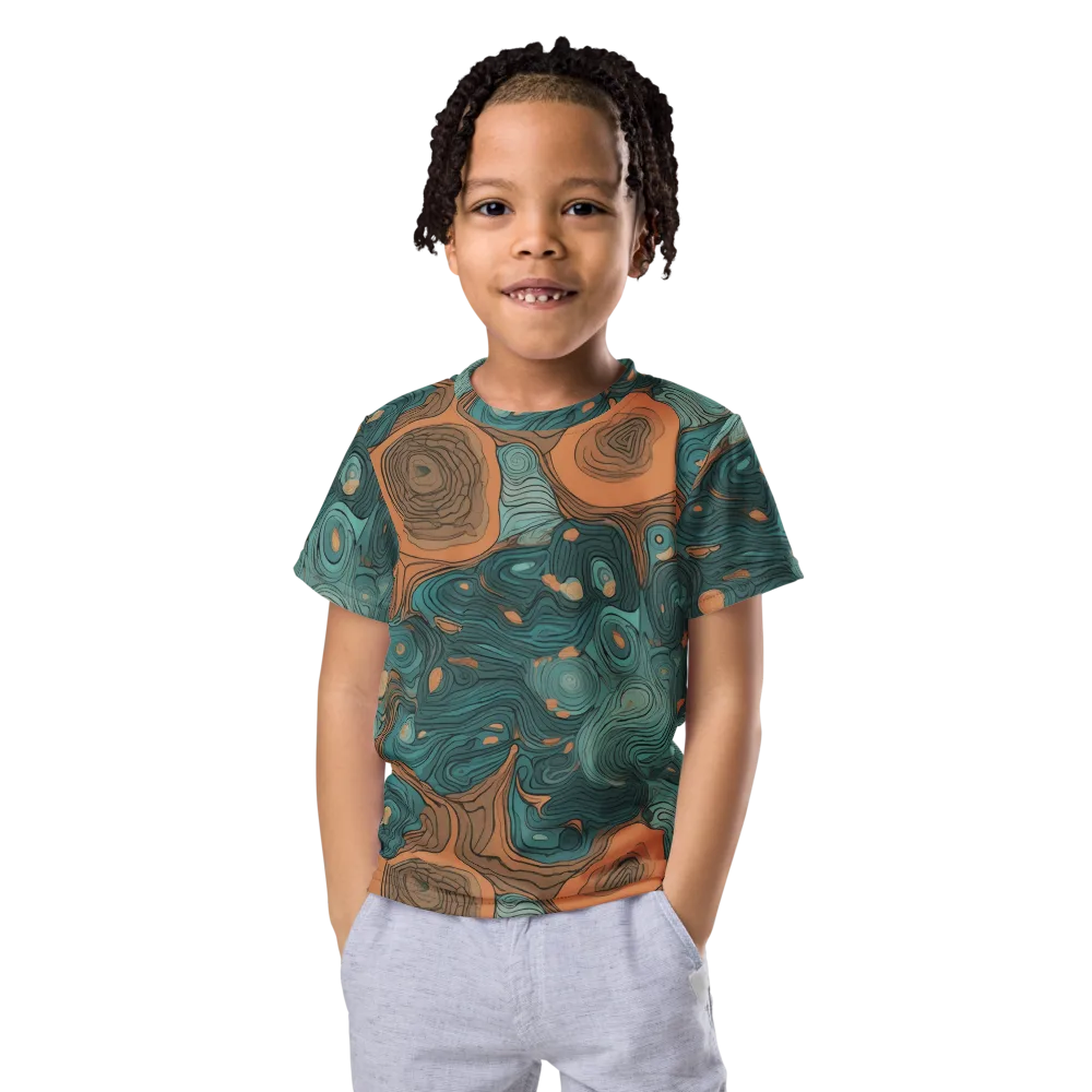 Teal Topography on Kids Crew Neck T-Shirt — Front