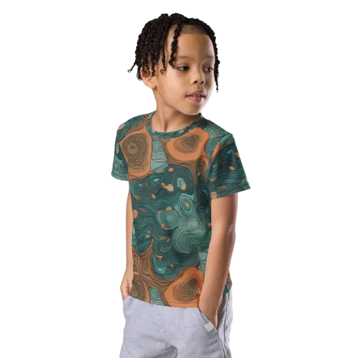 Teal Topography on a Kids Crew Neck T-Shirt