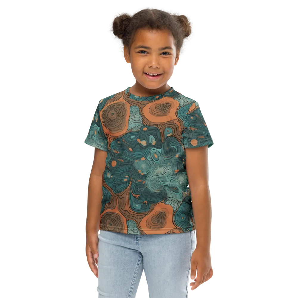 Teal Topography on Kids Crew Neck T-Shirt — Front