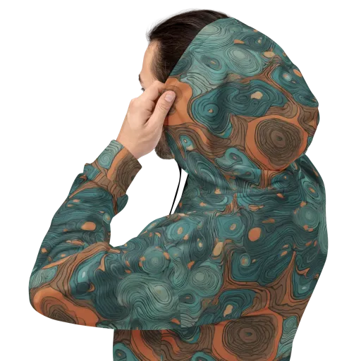 Teal Topography on a Hoodie
