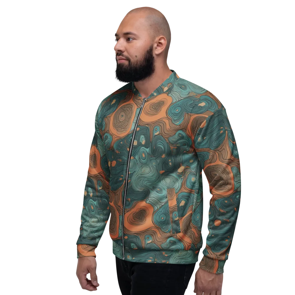 Teal Topography on Bomber Jacket — Left