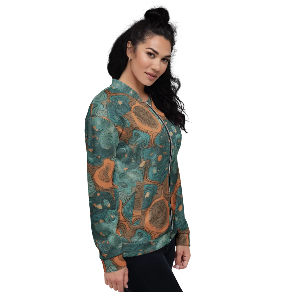 Teal Topography on Bomber Jacket — Right