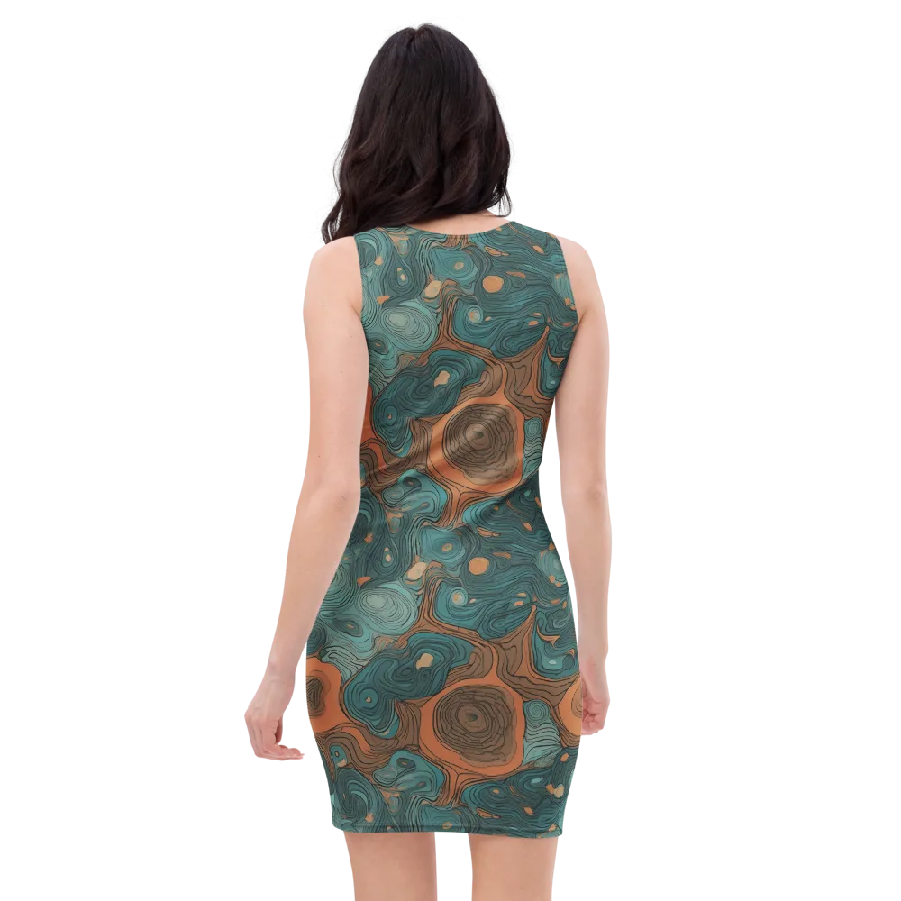 Teal Topography on Bodycon Dress — Back