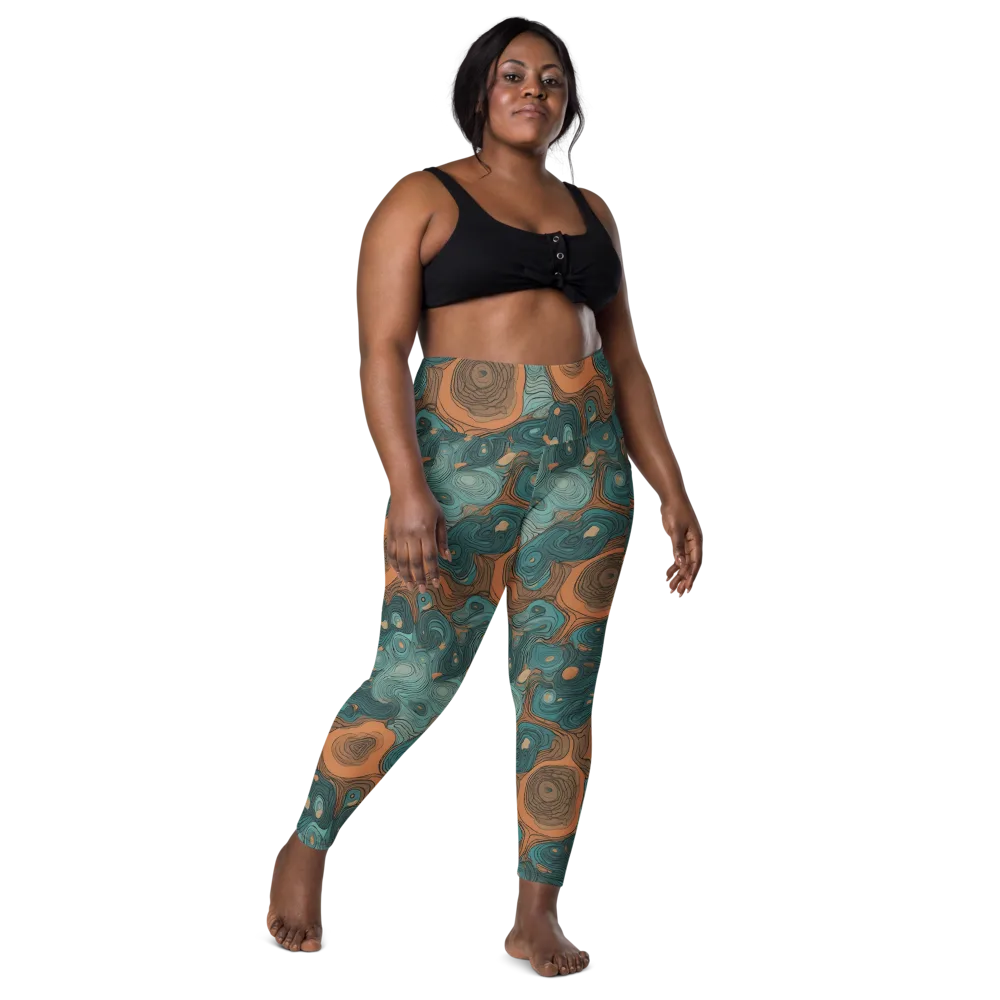 Teal Topography on Leggings with Pockets — Front