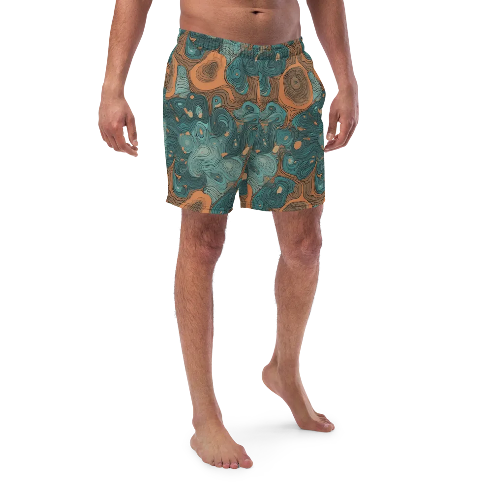 Teal Topography on Swim Trunks — Front