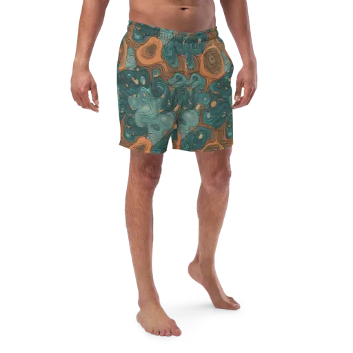 Teal Topography on a Swim Trunks