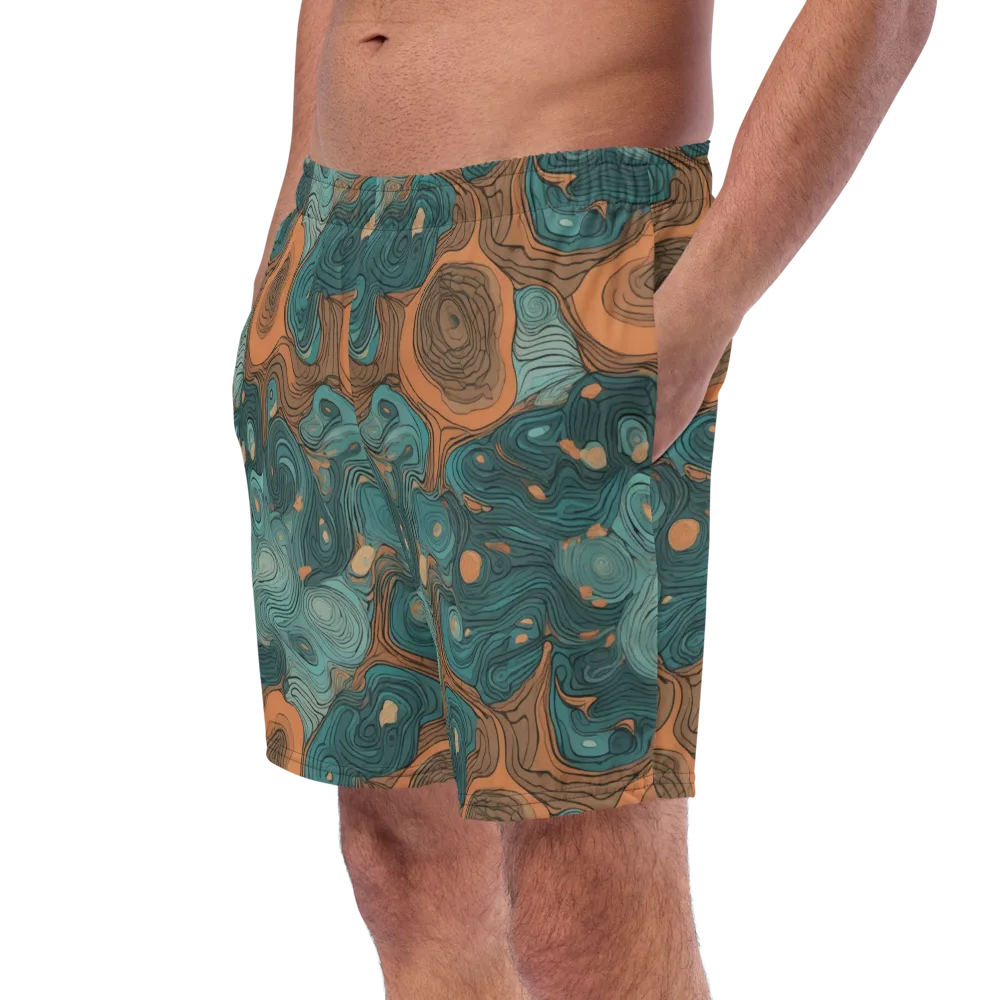 Teal Topography on Swim Trunks — Left Front
