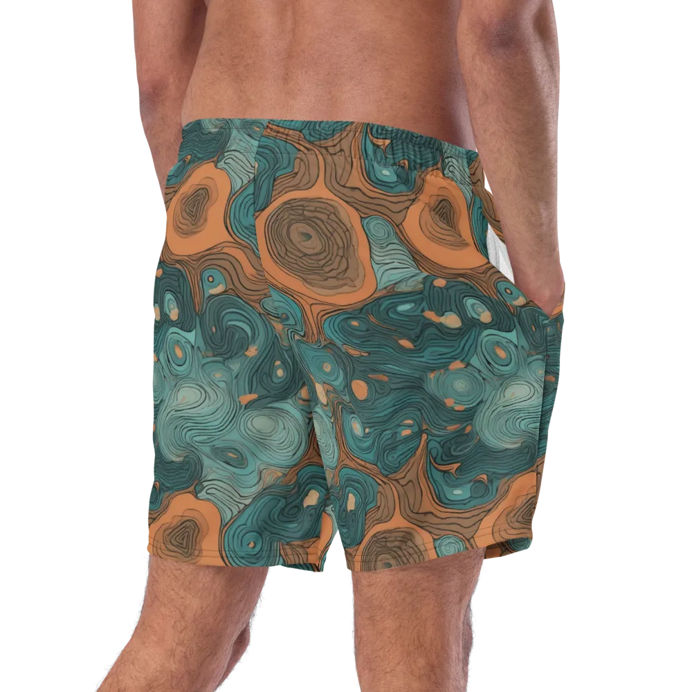 Teal Topography on Swim Trunks — Right Back