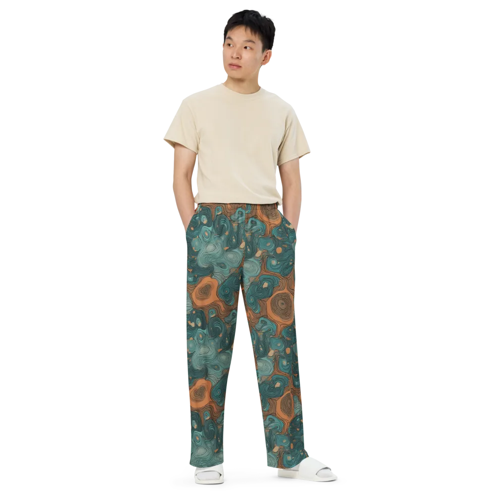 Teal Topography on Wide-Leg Pants — Front