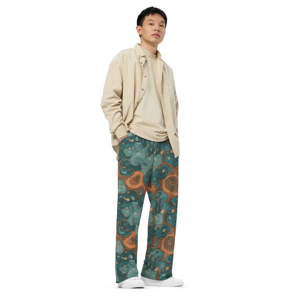 Teal Topography on Wide-Leg Pants — Right Front