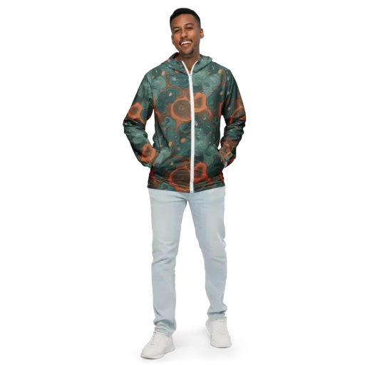 Teal Topography on a Men's Windbreaker