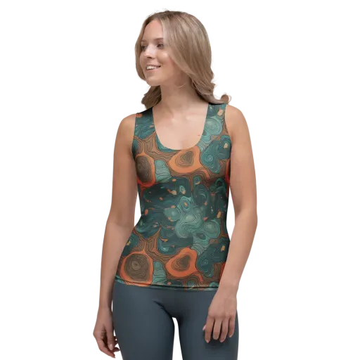 Teal Topography on a Women's Tank Top