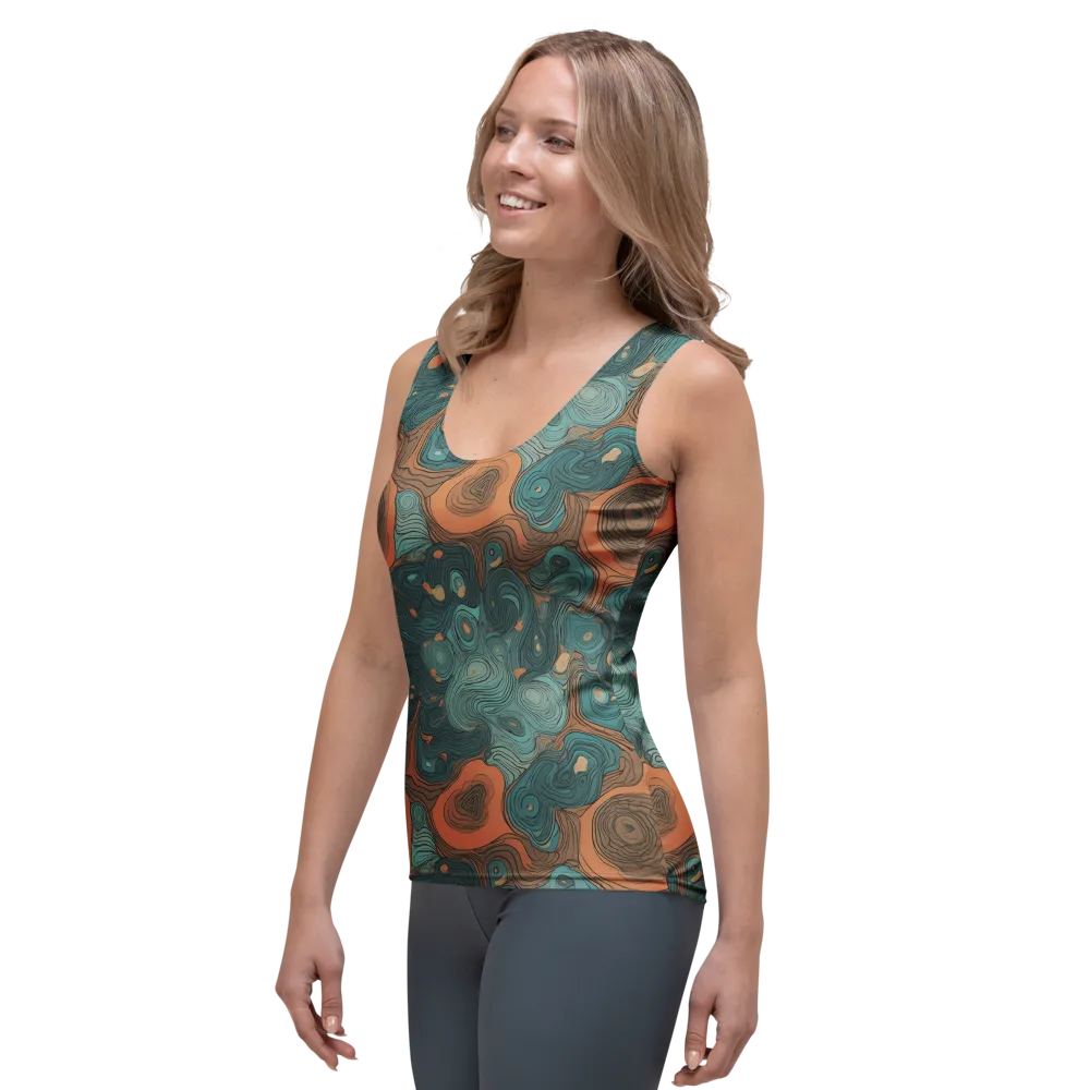 Teal Topography on Women's Tank Top — Left Front