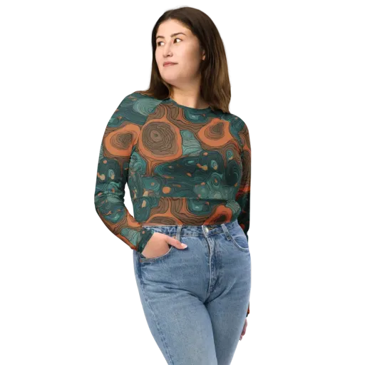 Teal Topography on a Long Sleeve Crop Top