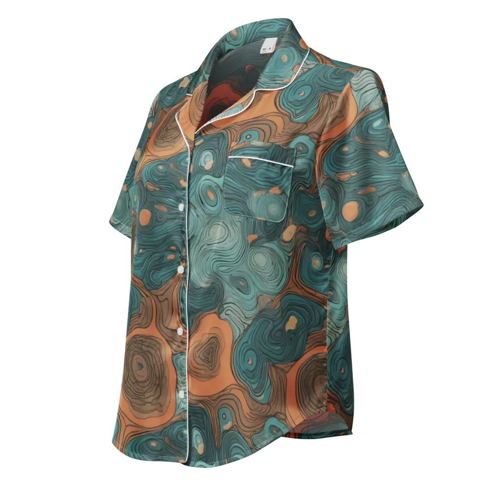 Teal Topography on Women's Short Sleeve Pajama Top — Left Front