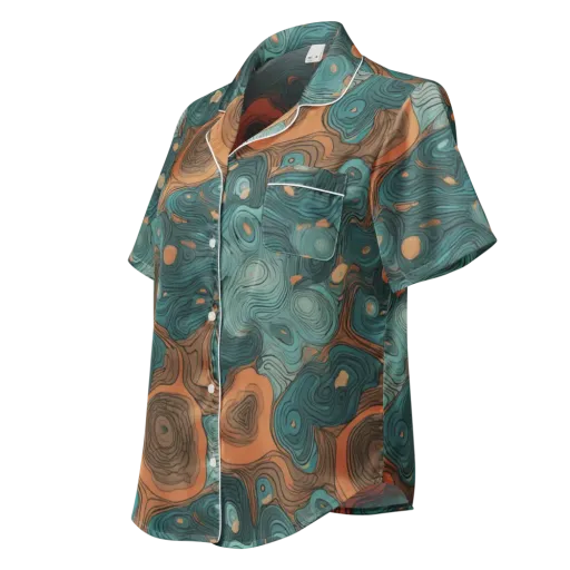 Teal Topography on a Women's Short Sleeve Pajama Top