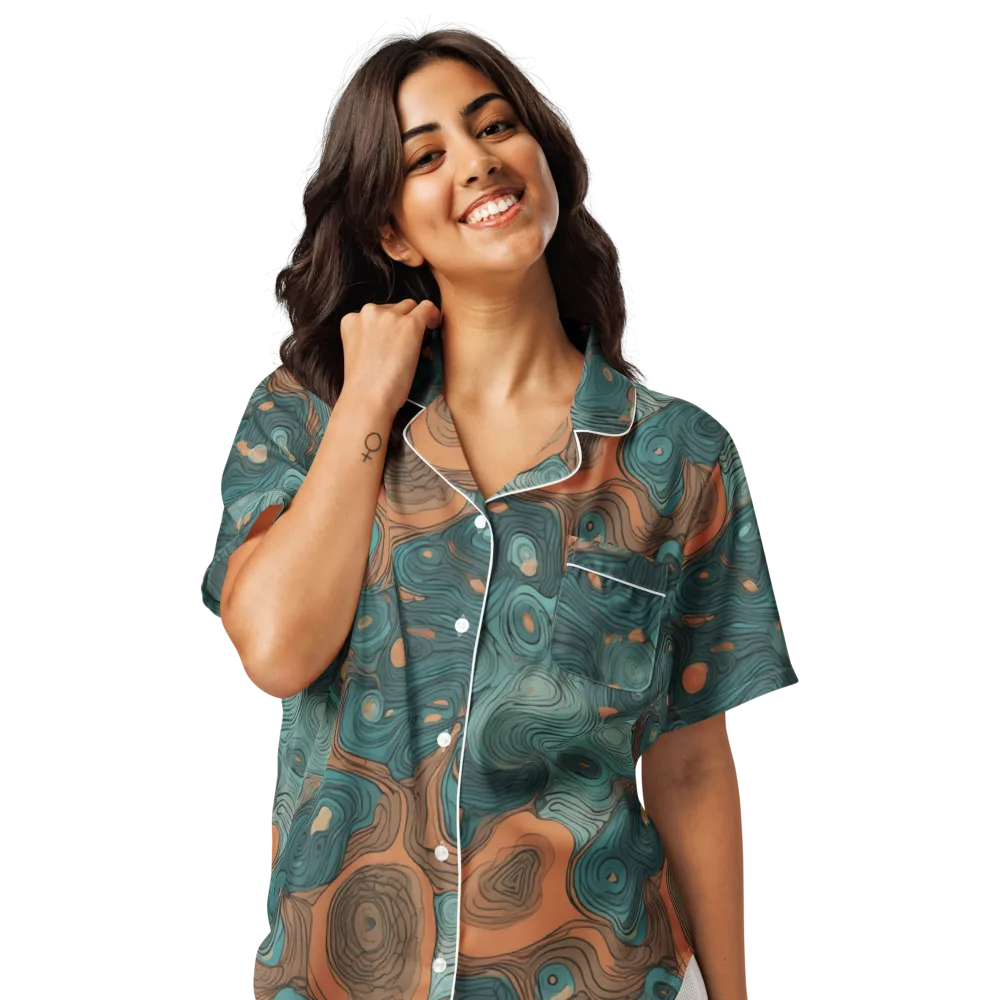 Teal Topography on Women's Short Sleeve Pajama Top — Front