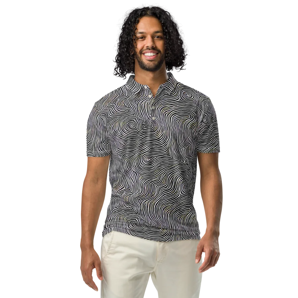 Noir Contours on Men's Slim Fit Polo Shirt — Front