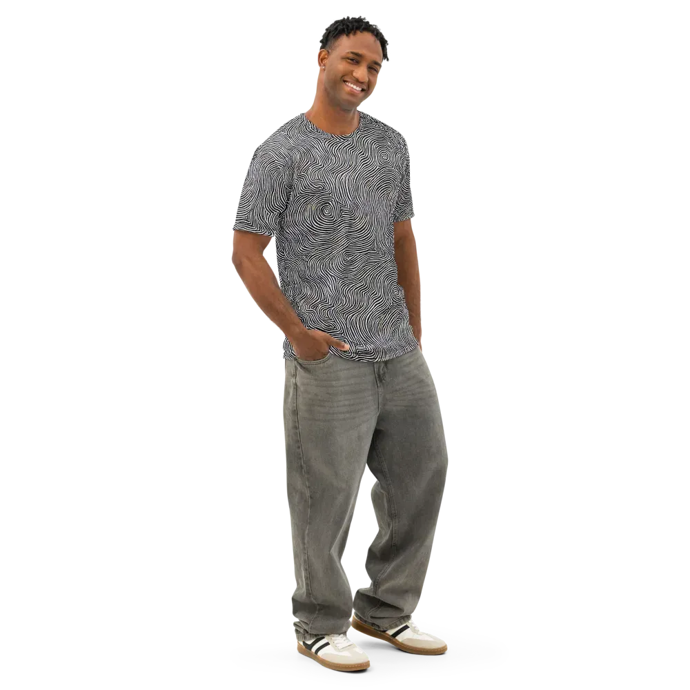 Noir Contours on Men's Cotton Crew Neck T-Shirt — Right Front