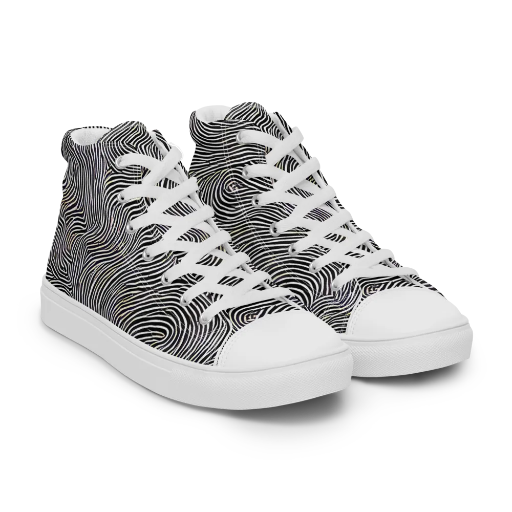 Noir Contours on Men's High Top Canvas Shoes — Right Front