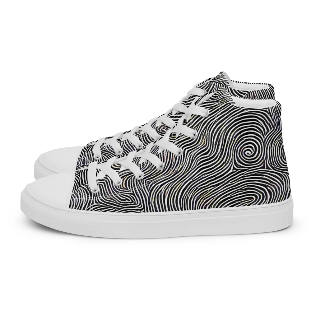 Noir Contours on Men's High Top Canvas Shoes — Left