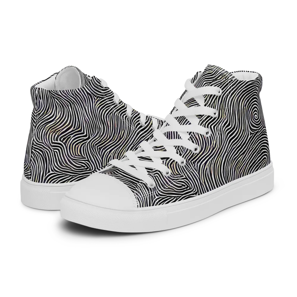 Noir Contours on Men's High Top Canvas Shoes — Left