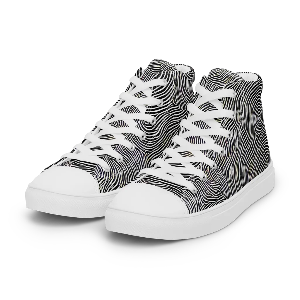 Noir Contours on Women's High Top Canvas Shoes — Left Front