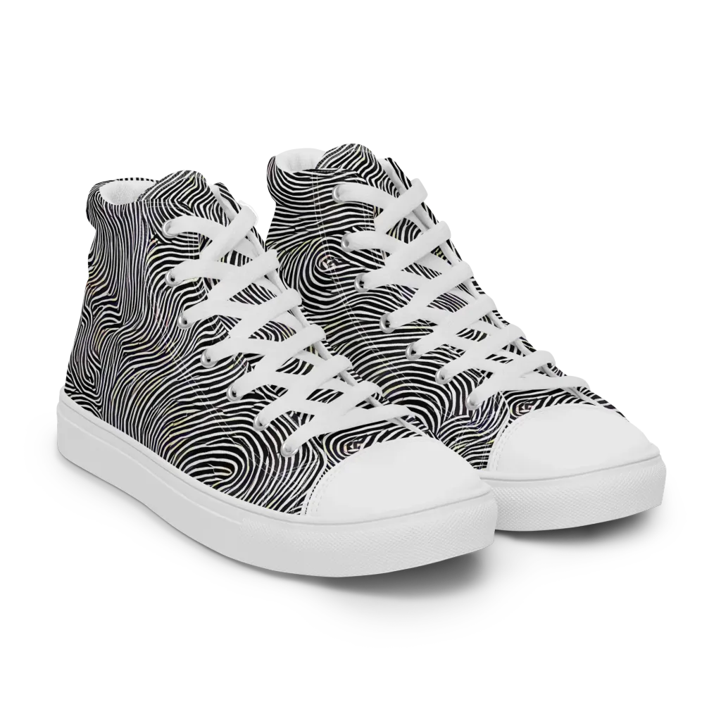 Noir Contours on Women's High Top Canvas Shoes — Right Front
