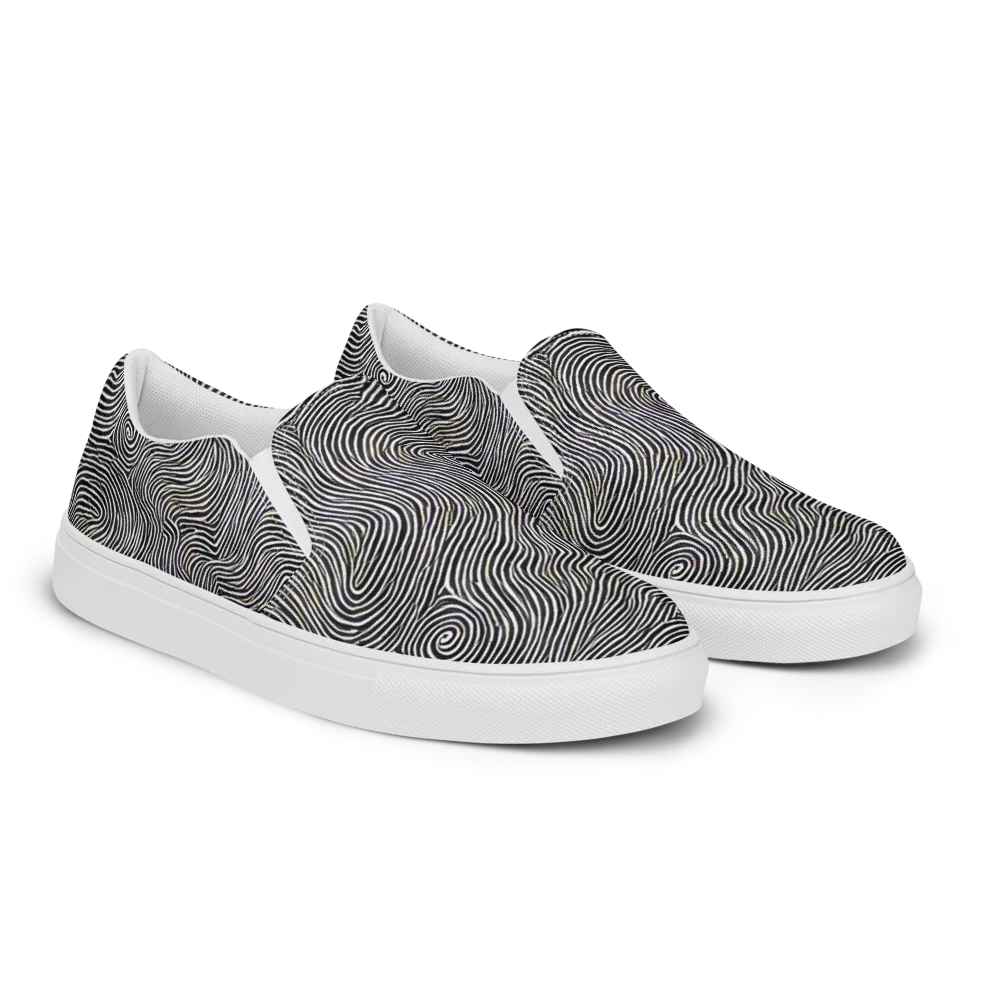 Noir Contours on Men's Slip-On Canvas Shoes — Right Front